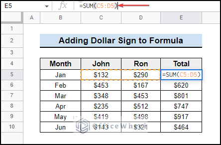Add Dollar Sign to Google Sheets Formula