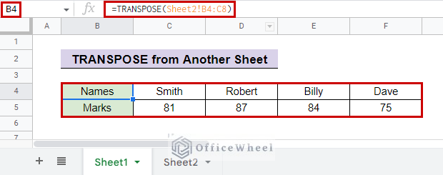 final outcome after importing data from another sheet for how to change columns to rows in google sheets