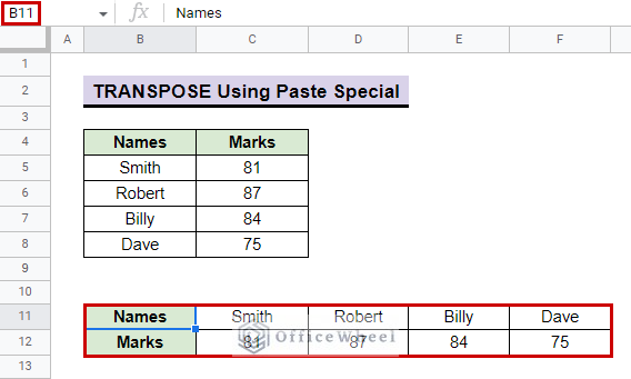 changed data table after using paste special