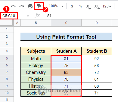 select pain format to Copy And Paste Conditional Formatting in Google Sheets
