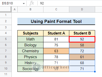 apply paint format to Copy And Paste Conditional Formatting in Google Sheets