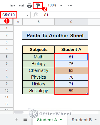 select paint format to Copy And Paste Conditional Formatting from another sheet
