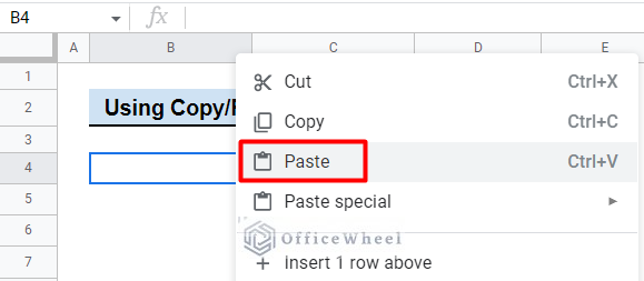 Select Paste Command to Copy and Paste an Image in Google Sheets