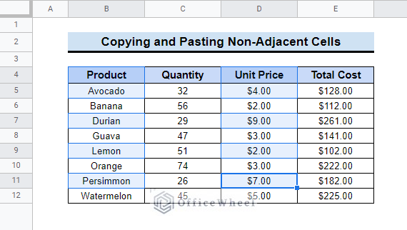 Copy and Paste Multiple Non-Adjacent Cells in Google Sheets