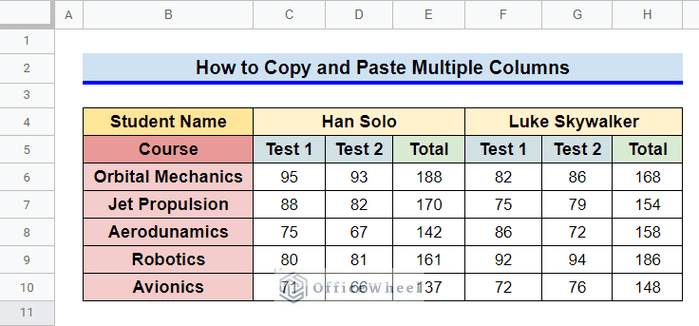 how to copy and paste multiple columns in google sheets
