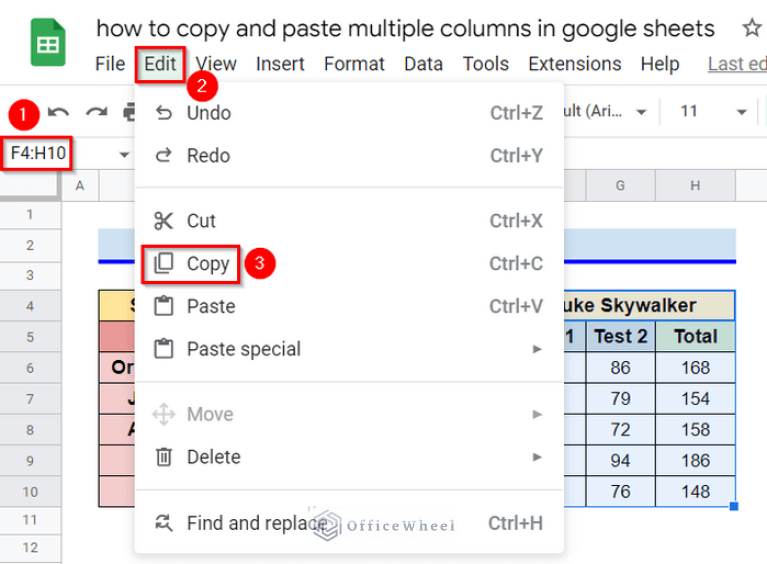 How to Copy and Paste Multiple Columns in Google Sheets