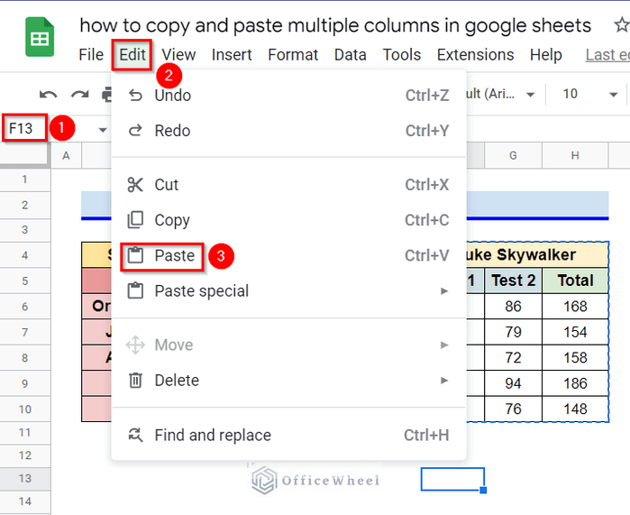 how to Copy and Paste Multiple Adjacent Columns in Google Sheets