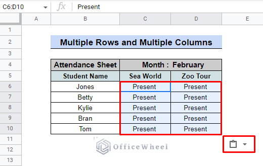 Paste multiple rows and columns 