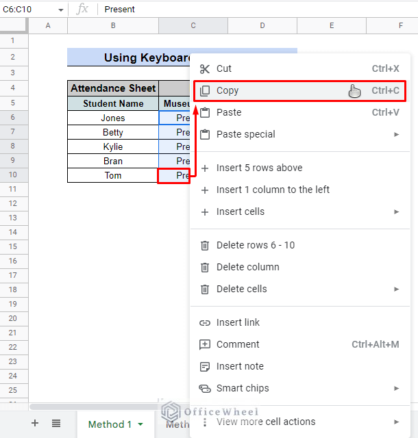 how to paste using mouse click in google sheets
