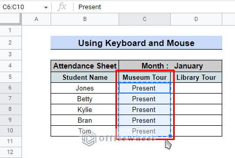 how to copy multiple rows in google sheets using keyboard