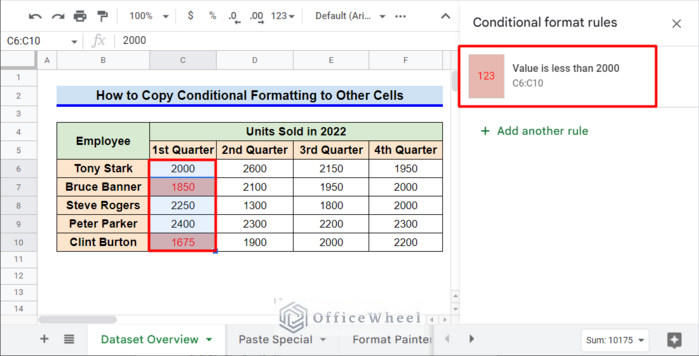 copy conditional formatting to other cells google sheets