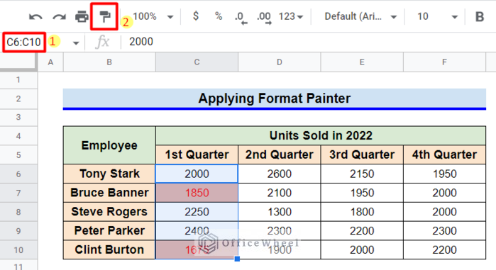 apply Format Painter to copy Conditional Formatting in Google Sheets