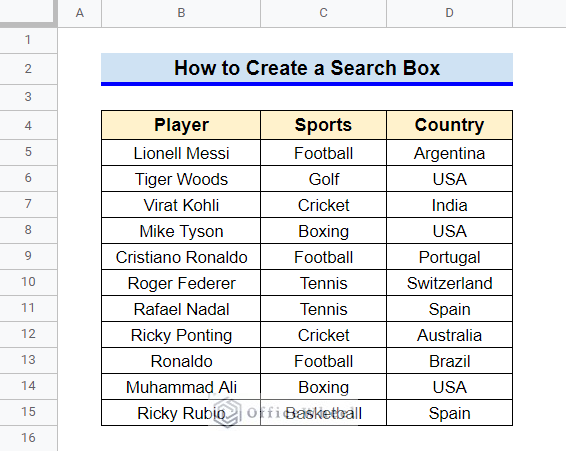 how to create a search box in google sheets