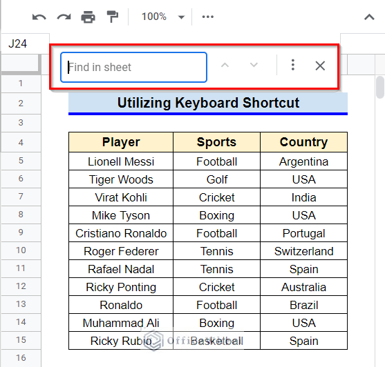 Use Keyboard Shortcut to Search in Google Sheets
