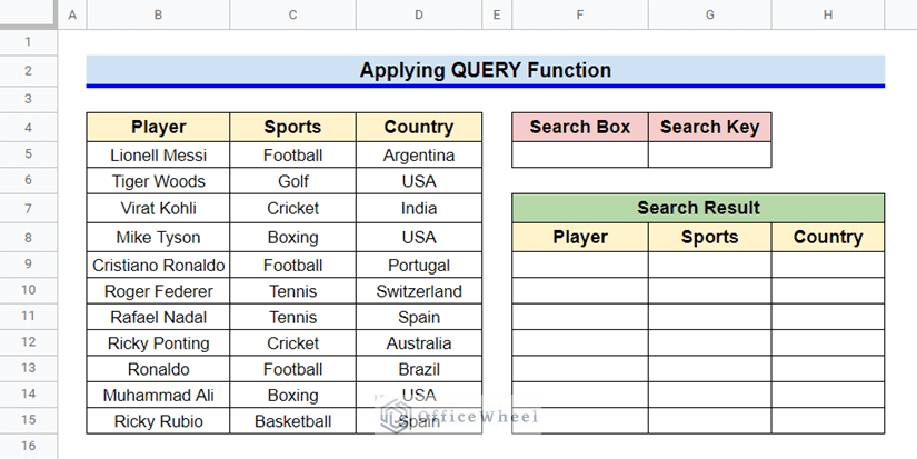 How to Apply QUERY Function and Data Validation to create a Search box in Google Sheets