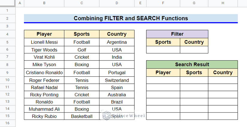 How to Combine FILTER and SEARCH Functions to create a search box in Google Sheets