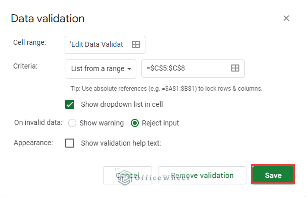 Update Data Validation in Google Sheets