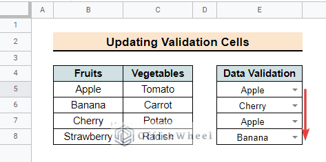 How to Update Cell Values after Editing Data Validation in Google Sheets