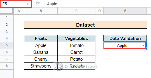 Select Data Validation Range in google sheets