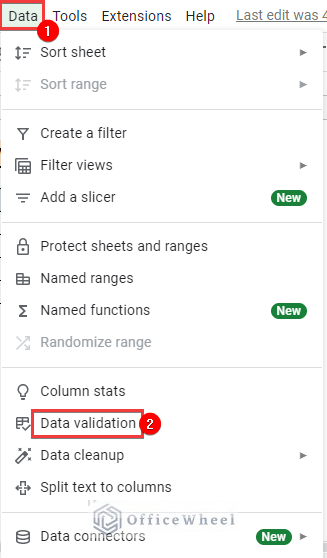Open Data Validation Window in Google Sheets