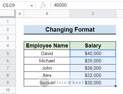 Change Format to Get Rid of Dollar Sign in Google Sheets