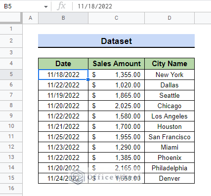 primary dataset for How to Highlight a Row If Date in Cell Is Today in Google Sheets