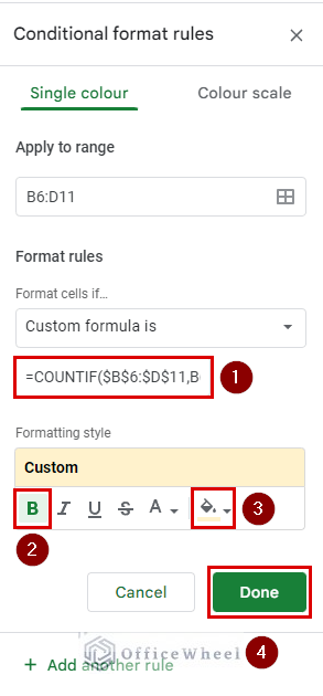 advance conditional format rules with countif and formatting style