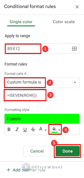 Applying ISEVEN and ROW functions to highlight every other row