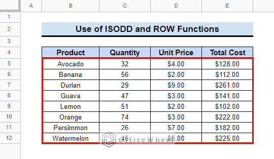 Using ISODD and ROW Functions to highlight every other row