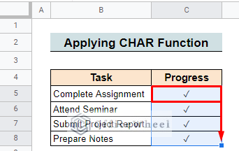 Fill cells with desired check symbol