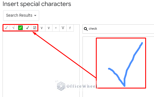 apply drawing tool to find the check symbol