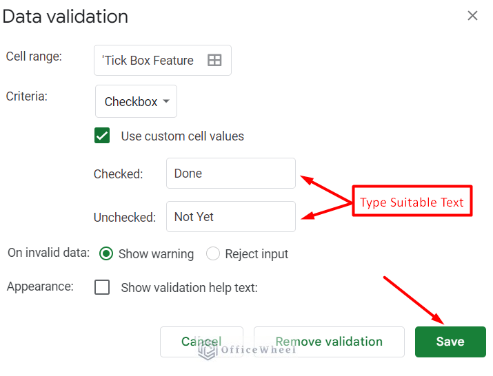 Customized text value for checkboxes