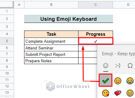 Select check symbol from emoji list