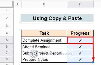 Insert check symbol in the Google Sheets