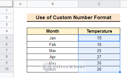 Apply Custom Number Format to insert degree symbol