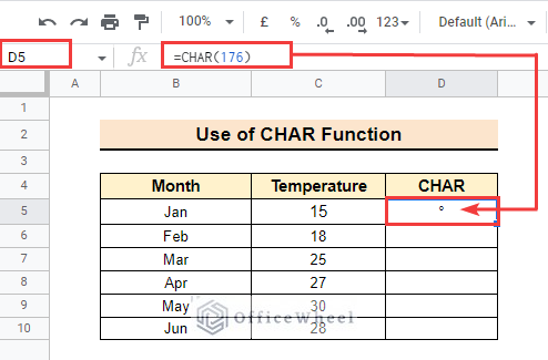 Use CHAR Function to Insert Degree Symbol