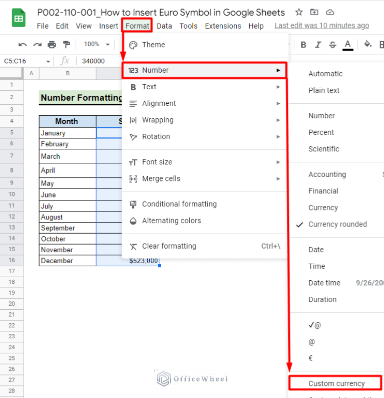 How To Insert Euro Symbol In Google Sheets