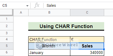 Generate euro symbol through CHAR function