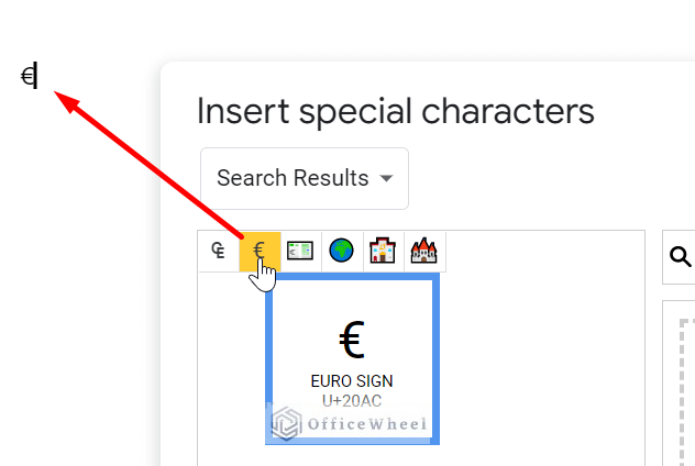 Insert Euro symbol in Google Doc