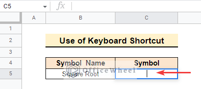 Apply Keyboard Shortcut to Insert Square Root Symbol