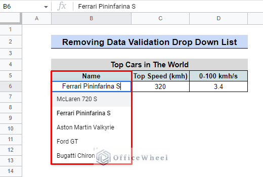 how to remove data validation in google sheets example one