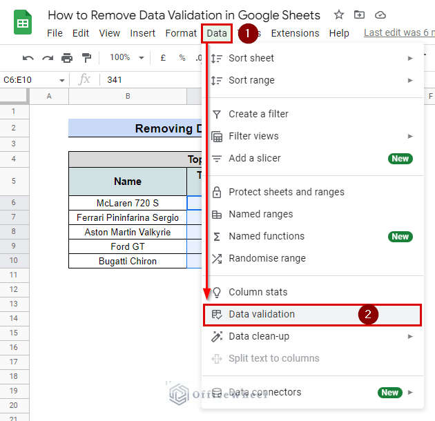 how to navigate data validation in google sheets to remove data validation