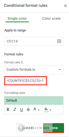 Using COUNTIF Function to Remove Duplicates in a Column in Google Sheets