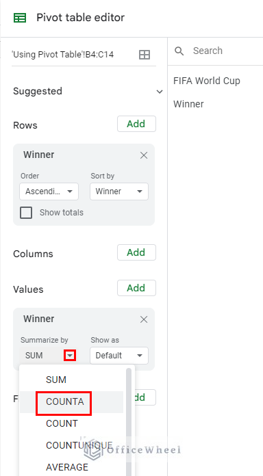 Using COUNTA Function to Remove Duplicates in a Column in Google Sheets