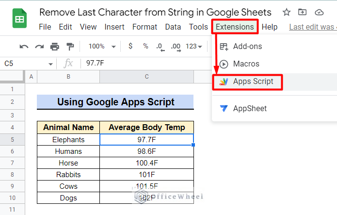 Using Apps Script to Eliminate the Last Character from String in Google Sheets