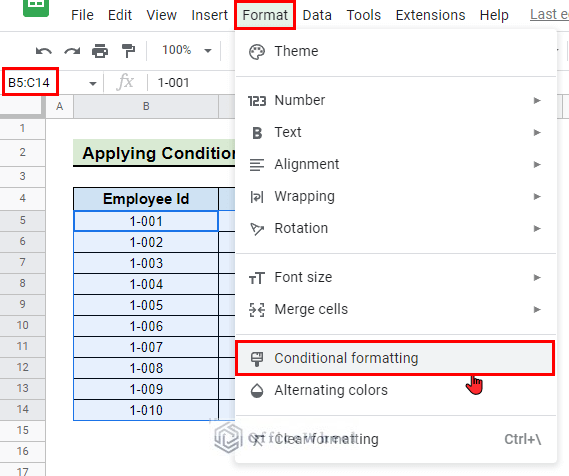 select conditional formatting to Search in All Sheets in Google Sheets