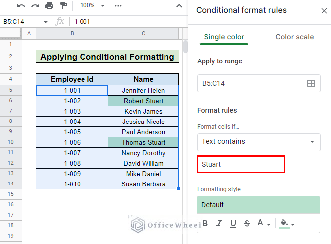 input text to find with conditional foramtting