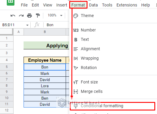 select conditional formatting for multiple rows and columns