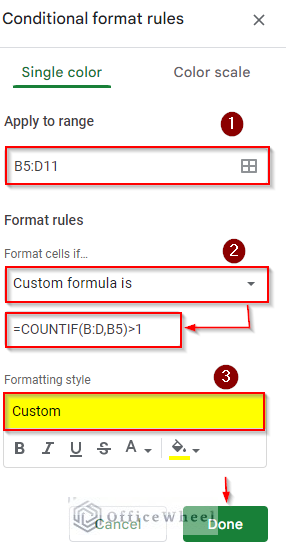 Apply conditional formatting formula