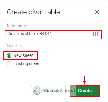 Create pivot table by selecting dataset